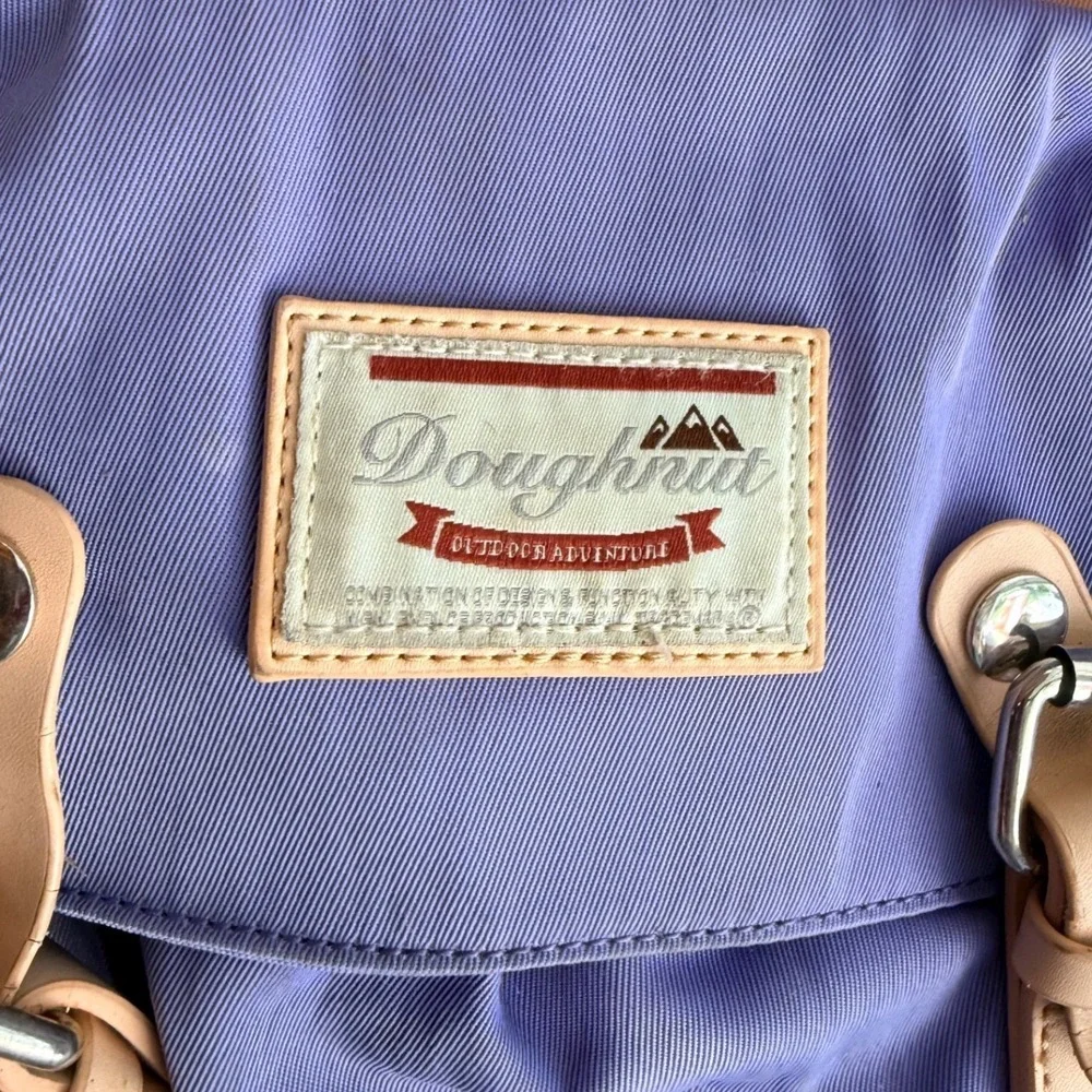 Doughnut Macaroon Backpack Purple Peach Nylon Leather Trim Outdoor Adventure Bag